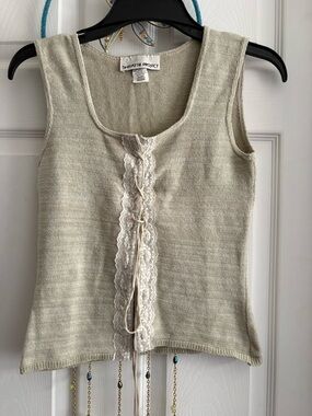 Sweater Project Cream Lace-Front Knit Tank